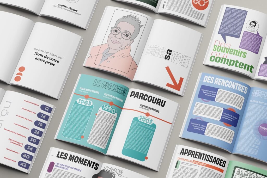 Mise en page éditoriale et design de récits de carrière par Karistoria