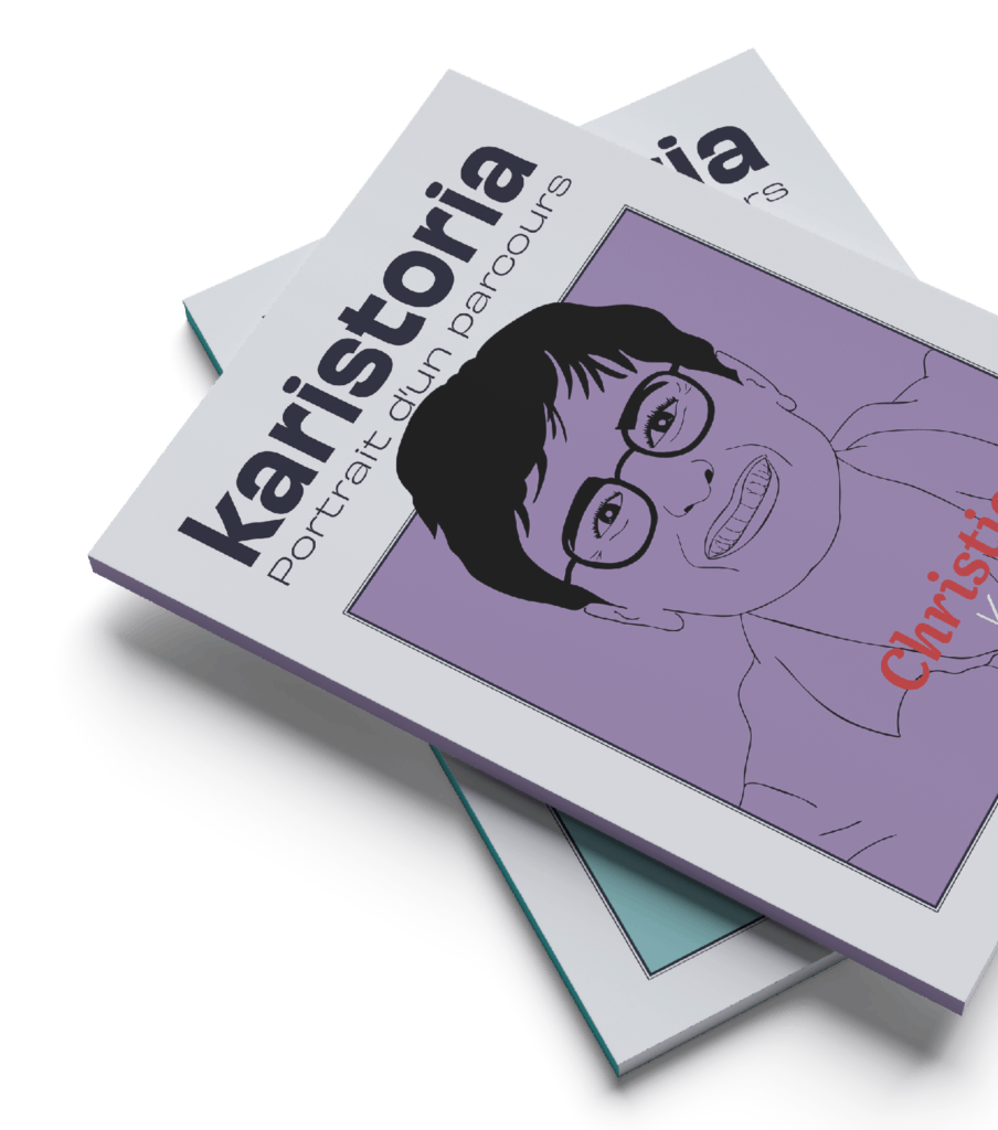 Gros plan sur deux livres de poche Karistoria, portrait d'un parcours d'une femme