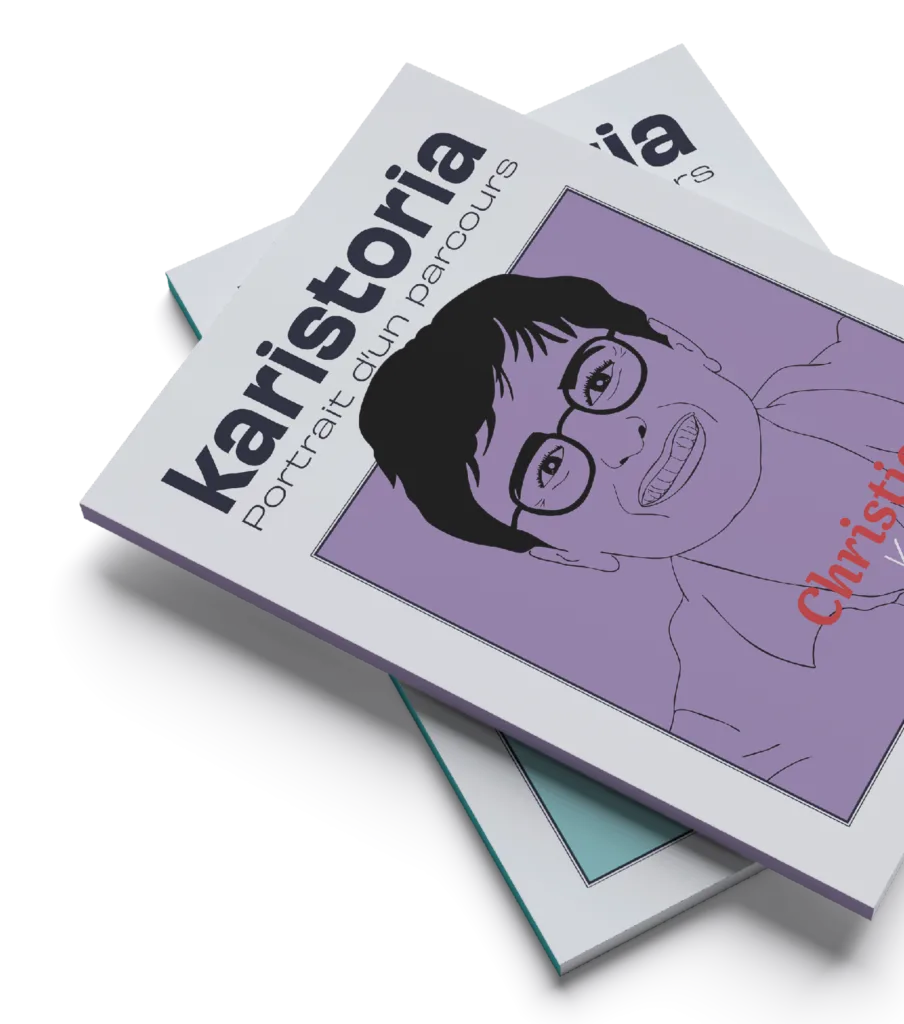 Gros plan sur deux livres de poche Karistoria, portrait d'un parcours d'une femme